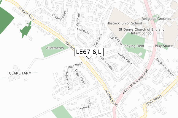 LE67 6JL map - large scale - OS Open Zoomstack (Ordnance Survey)