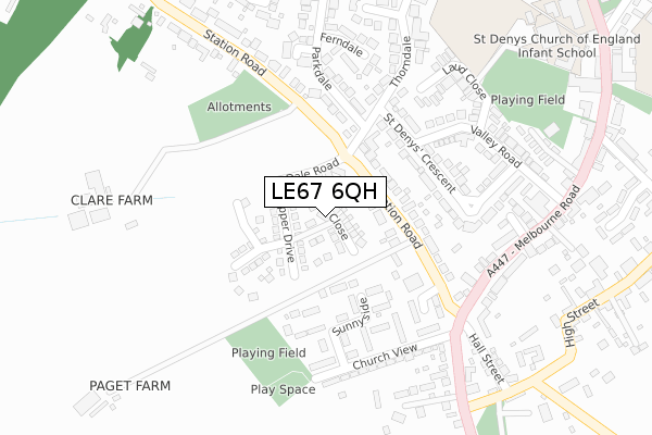 LE67 6QH map - large scale - OS Open Zoomstack (Ordnance Survey)