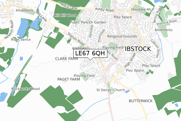 LE67 6QH map - small scale - OS Open Zoomstack (Ordnance Survey)