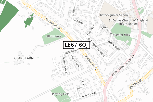 LE67 6QJ map - large scale - OS Open Zoomstack (Ordnance Survey)