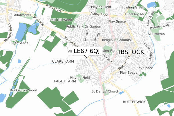 LE67 6QJ map - small scale - OS Open Zoomstack (Ordnance Survey)