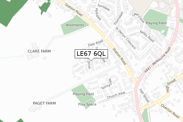 LE67 6QL map - large scale - OS Open Zoomstack (Ordnance Survey)