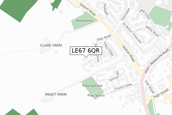 LE67 6QR map - large scale - OS Open Zoomstack (Ordnance Survey)