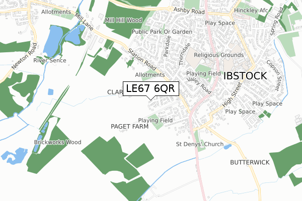 LE67 6QR map - small scale - OS Open Zoomstack (Ordnance Survey)