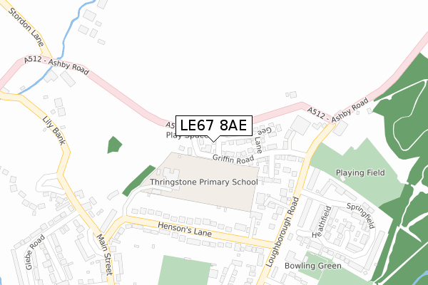 LE67 8AE map - large scale - OS Open Zoomstack (Ordnance Survey)