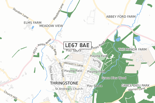 LE67 8AE map - small scale - OS Open Zoomstack (Ordnance Survey)