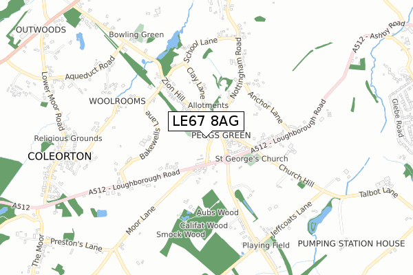 LE67 8AG map - small scale - OS Open Zoomstack (Ordnance Survey)