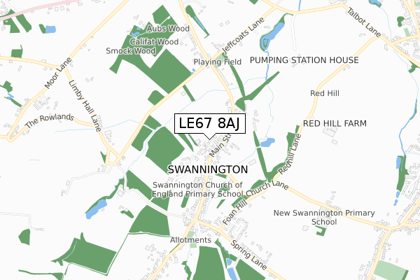 LE67 8AJ map - small scale - OS Open Zoomstack (Ordnance Survey)