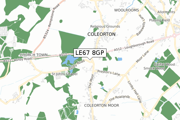 LE67 8GP map - small scale - OS Open Zoomstack (Ordnance Survey)