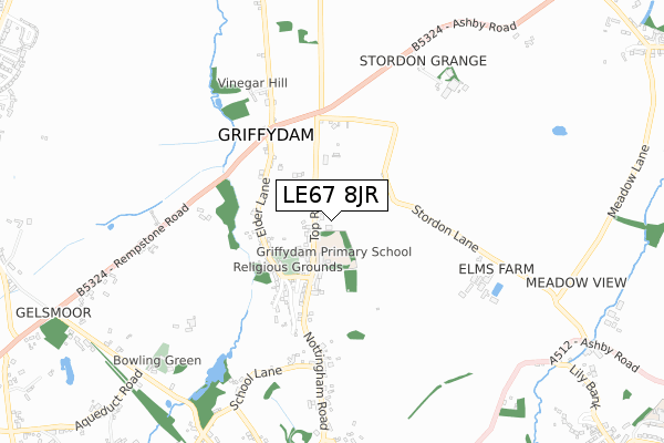 LE67 8JR map - small scale - OS Open Zoomstack (Ordnance Survey)