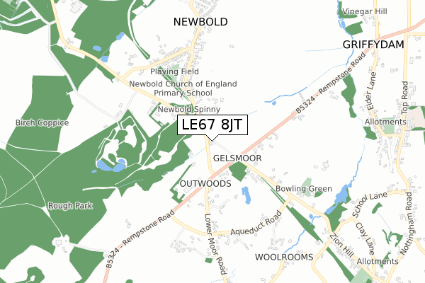 LE67 8JT map - small scale - OS Open Zoomstack (Ordnance Survey)