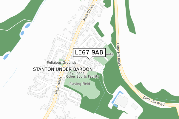 LE67 9AB map - large scale - OS Open Zoomstack (Ordnance Survey)