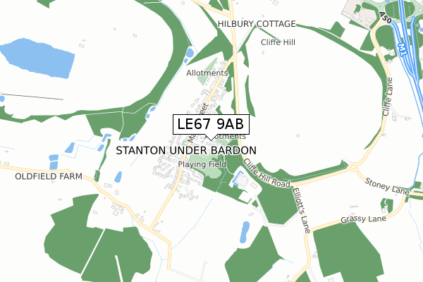 LE67 9AB map - small scale - OS Open Zoomstack (Ordnance Survey)