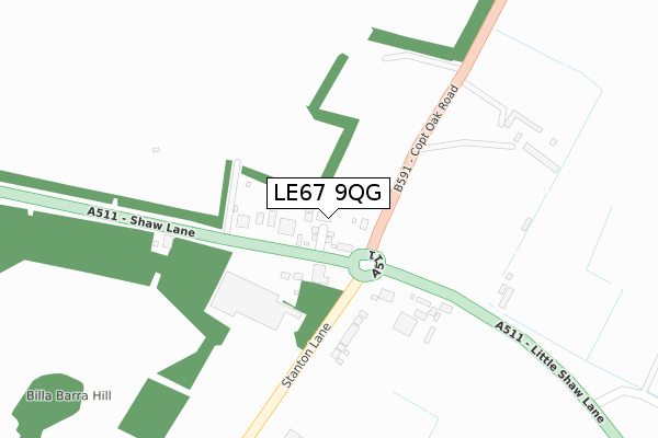 LE67 9QG map - large scale - OS Open Zoomstack (Ordnance Survey)