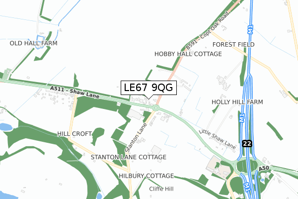 LE67 9QG map - small scale - OS Open Zoomstack (Ordnance Survey)