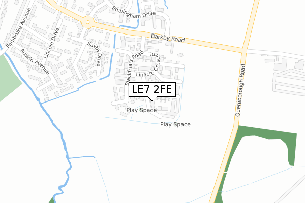 LE7 2FE map - large scale - OS Open Zoomstack (Ordnance Survey)