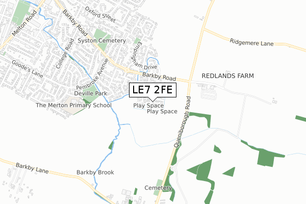 LE7 2FE map - small scale - OS Open Zoomstack (Ordnance Survey)