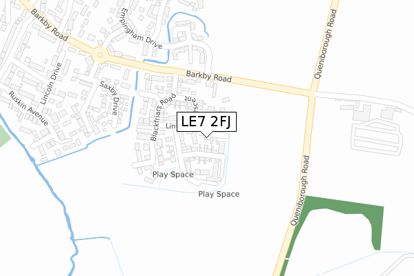 LE7 2FJ map - large scale - OS Open Zoomstack (Ordnance Survey)