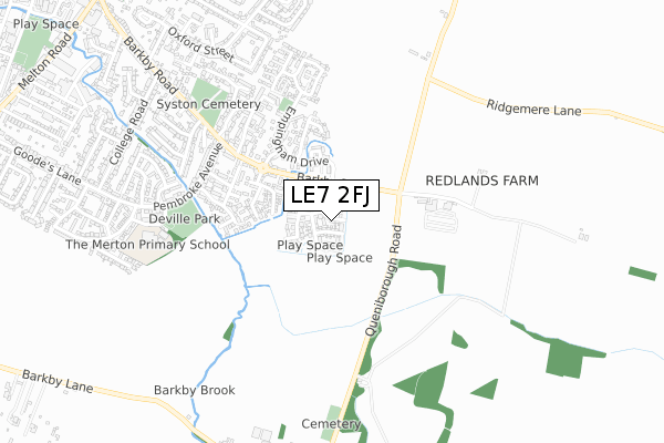 LE7 2FJ map - small scale - OS Open Zoomstack (Ordnance Survey)