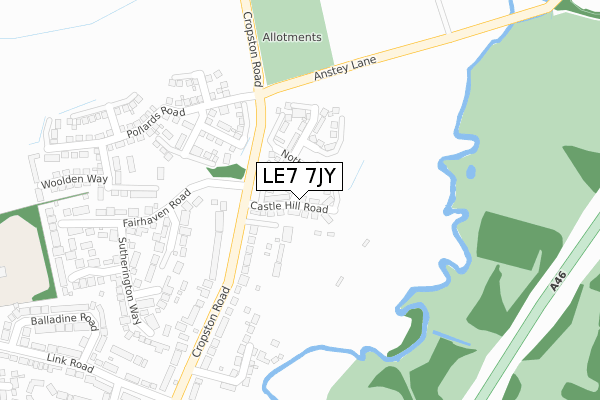 LE7 7JY map - large scale - OS Open Zoomstack (Ordnance Survey)