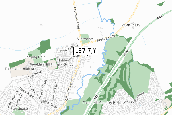 LE7 7JY map - small scale - OS Open Zoomstack (Ordnance Survey)