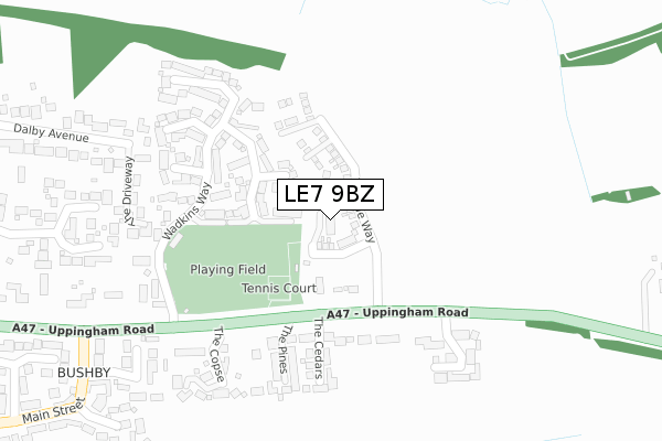 LE7 9BZ map - large scale - OS Open Zoomstack (Ordnance Survey)