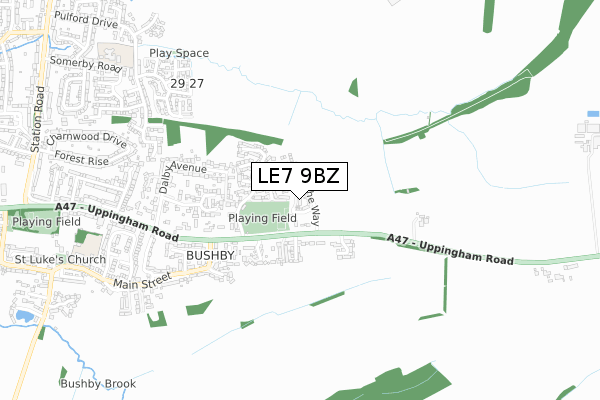 LE7 9BZ map - small scale - OS Open Zoomstack (Ordnance Survey)