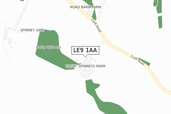 LE9 1AA map - large scale - OS Open Zoomstack (Ordnance Survey)