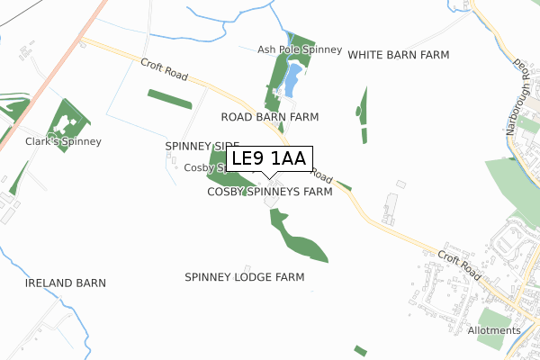 LE9 1AA map - small scale - OS Open Zoomstack (Ordnance Survey)