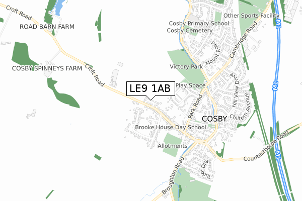 LE9 1AB map - small scale - OS Open Zoomstack (Ordnance Survey)