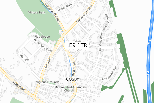 LE9 1TR map - large scale - OS Open Zoomstack (Ordnance Survey)