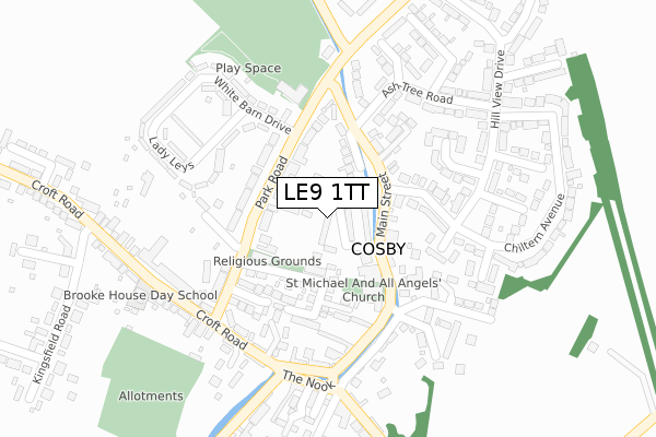 LE9 1TT map - large scale - OS Open Zoomstack (Ordnance Survey)