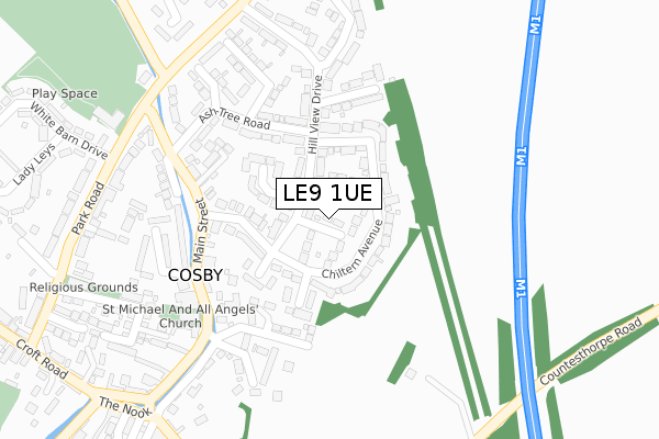 LE9 1UE map - large scale - OS Open Zoomstack (Ordnance Survey)