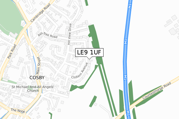 LE9 1UF map - large scale - OS Open Zoomstack (Ordnance Survey)