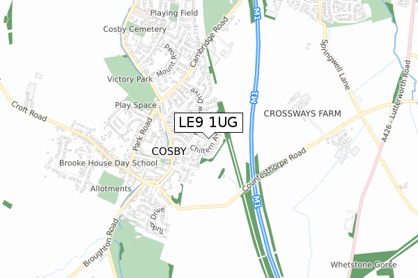 LE9 1UG map - small scale - OS Open Zoomstack (Ordnance Survey)