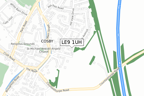 LE9 1UH map - large scale - OS Open Zoomstack (Ordnance Survey)