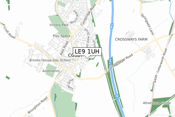 LE9 1UH map - small scale - OS Open Zoomstack (Ordnance Survey)