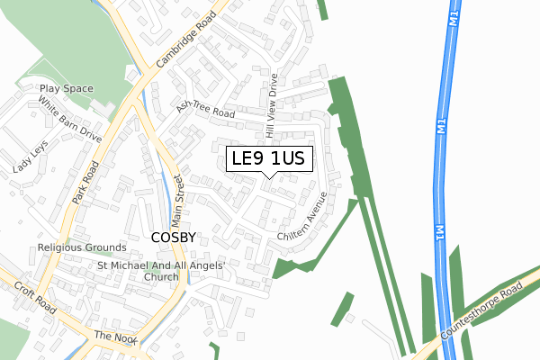 LE9 1US map - large scale - OS Open Zoomstack (Ordnance Survey)