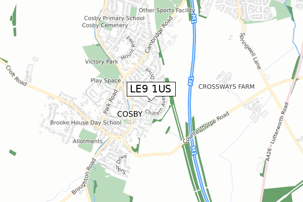 LE9 1US map - small scale - OS Open Zoomstack (Ordnance Survey)