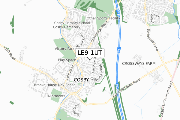 LE9 1UT map - small scale - OS Open Zoomstack (Ordnance Survey)