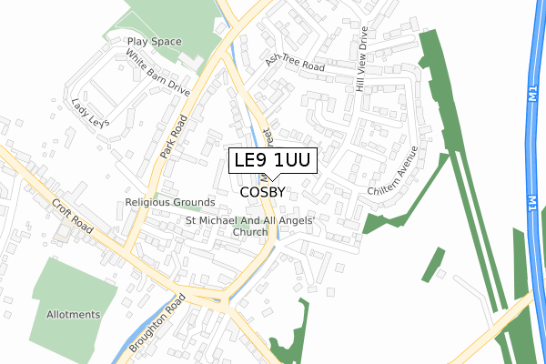 LE9 1UU map - large scale - OS Open Zoomstack (Ordnance Survey)