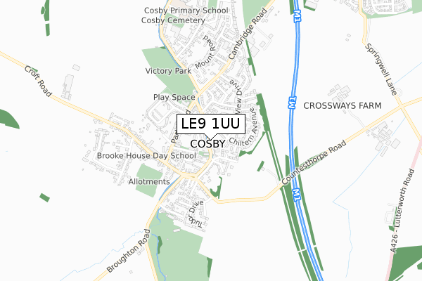 LE9 1UU map - small scale - OS Open Zoomstack (Ordnance Survey)