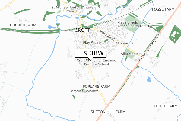 LE9 3BW map - small scale - OS Open Zoomstack (Ordnance Survey)