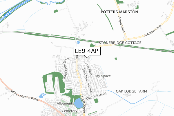 LE9 4AP map - small scale - OS Open Zoomstack (Ordnance Survey)