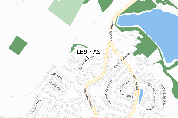 LE9 4AS map - large scale - OS Open Zoomstack (Ordnance Survey)