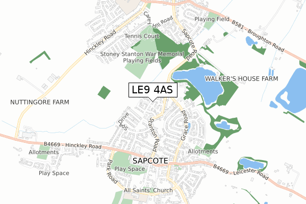 LE9 4AS map - small scale - OS Open Zoomstack (Ordnance Survey)