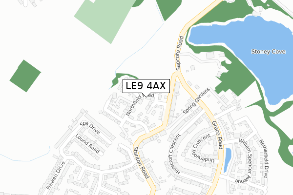 LE9 4AX map - large scale - OS Open Zoomstack (Ordnance Survey)