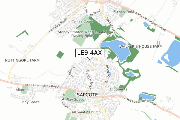 LE9 4AX map - small scale - OS Open Zoomstack (Ordnance Survey)