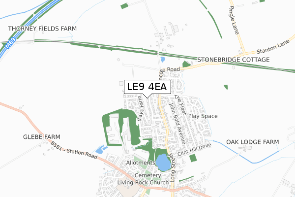 LE9 4EA map - small scale - OS Open Zoomstack (Ordnance Survey)