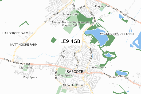 LE9 4GB map - small scale - OS Open Zoomstack (Ordnance Survey)